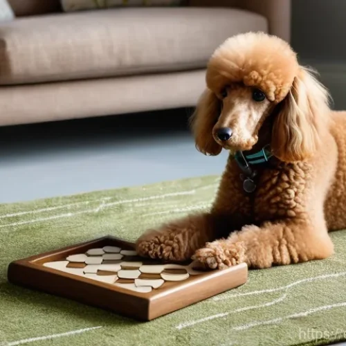 Home 21 푸들 훈련법 - **Prompt:** A cream Standard Poodle, with its characteristically dense, curly coat neatly trimmed, i...